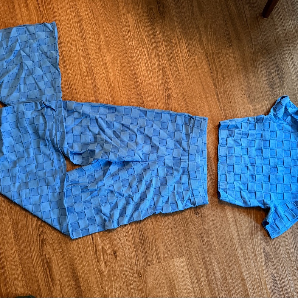 Blue Textured Two-Piece Set